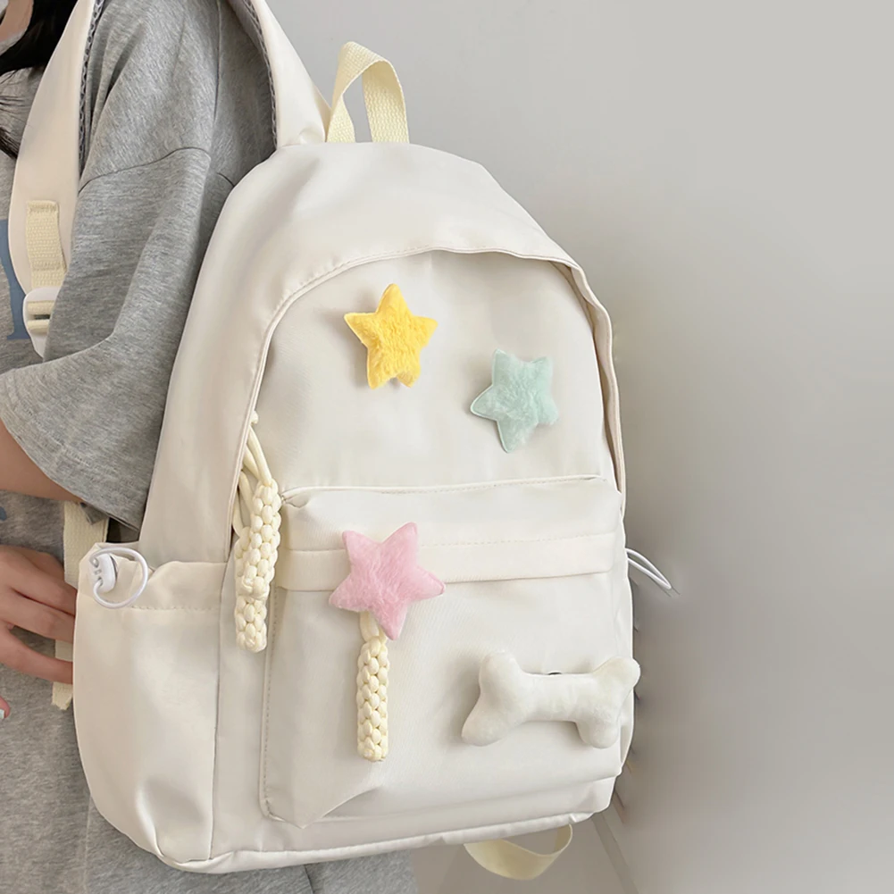 Japanese Aesthetic Students Backpacks Nylon Solid Junior High School Rucksack Large Capacity Stylish Knapsack Star Decor Mochila