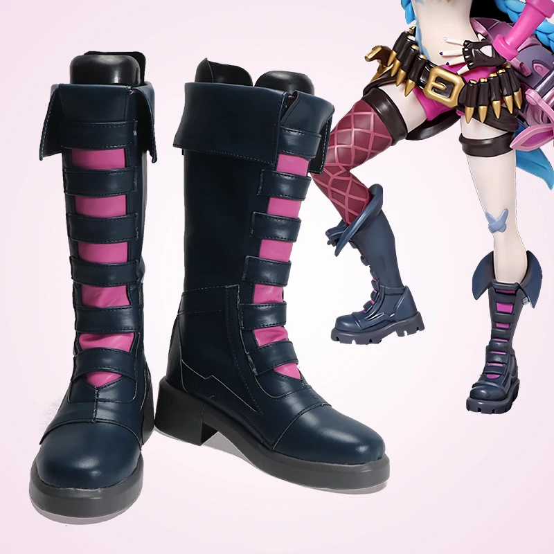 Arcane Jinx Cosplay Schuhe Spiel LOL Jinx Schuhe Frauen Schwarze Schuhe Stiefel Halloween