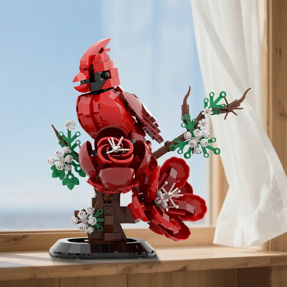 MOC 北方枢機卿鳥レンガモデルクリスマス Cardinalis 赤い鳥ビルディングブロック組立おもちゃ子供 DIY 誕生日プレゼント