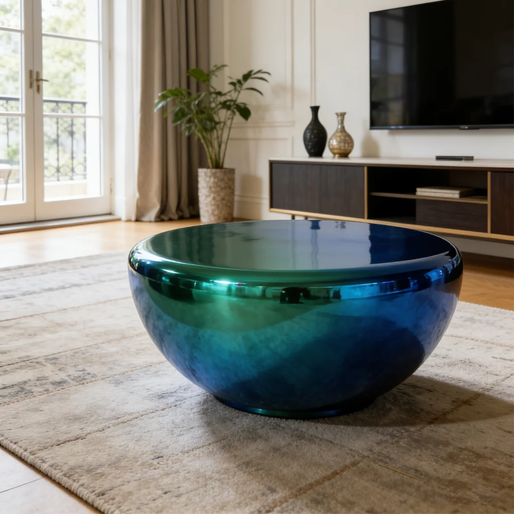 loNordic Decorative Center Coffee Table Blue Green Chrome Finish Stool Art Minimalist Home Apartment Lounge Pedestal End Stand&