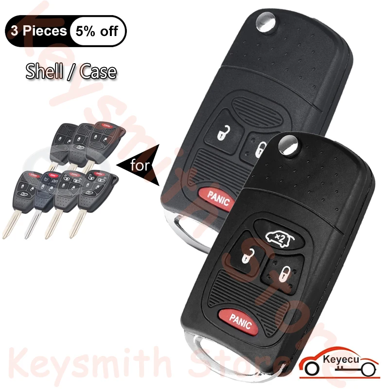 

KEYECU 2 3 4 5 6 Buttons Case for Chrysler/ Dodge/ RAM/ Jeep Aspen Avenger Nitro Auto Modified Flip Remote Key Shell Fob Cover