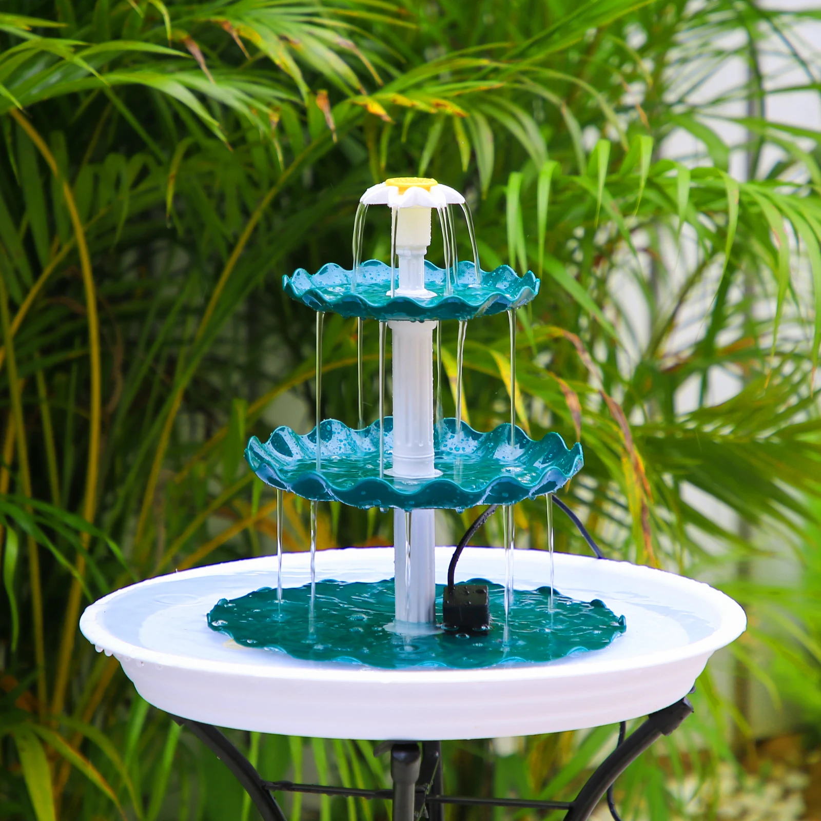 USB Water Pump Fountain Outdoor Wave Style Three-layer Flowing Bird Bath Fountain Pump Garden Pond DIY Decoration 24-hour Work