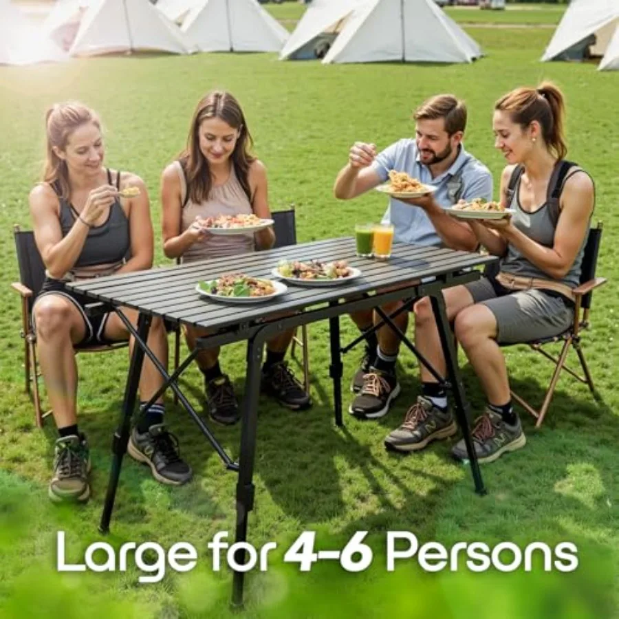 طاولة تخييم محمولة خفيفة الوزن من الألومنيوم مع ارتفاع قابل للتعديل وتصميم قابل للطي للتخييم على الشاطئ والسفر