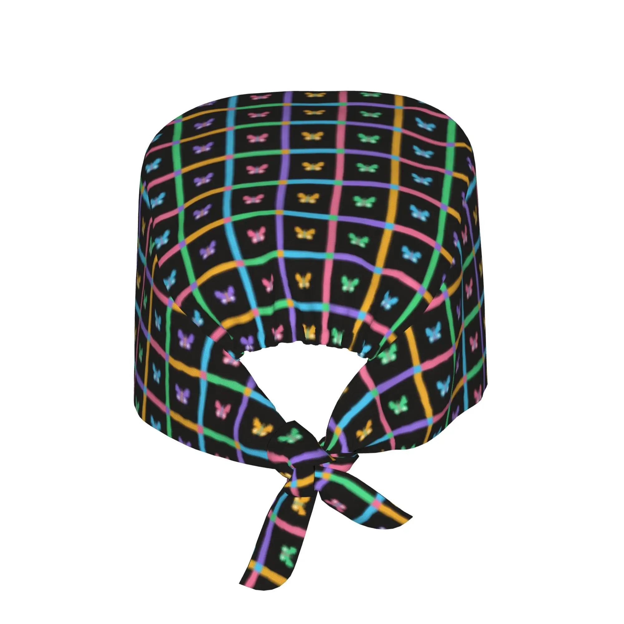 Checkered Plaid Colourful Square Butterfly  Cleaning Working Cap Cool Unisex  Scrub Cap Surgicals Hat Nurse Scrubs Hat Nurse
