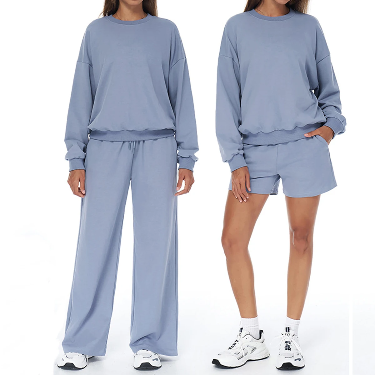 

Осенне-зимний женский комплект спортивной одежды для йоги с длинным рукавом и высокой талией, широкие прямые брюки, повседневный спортивный костюм для фитнеса