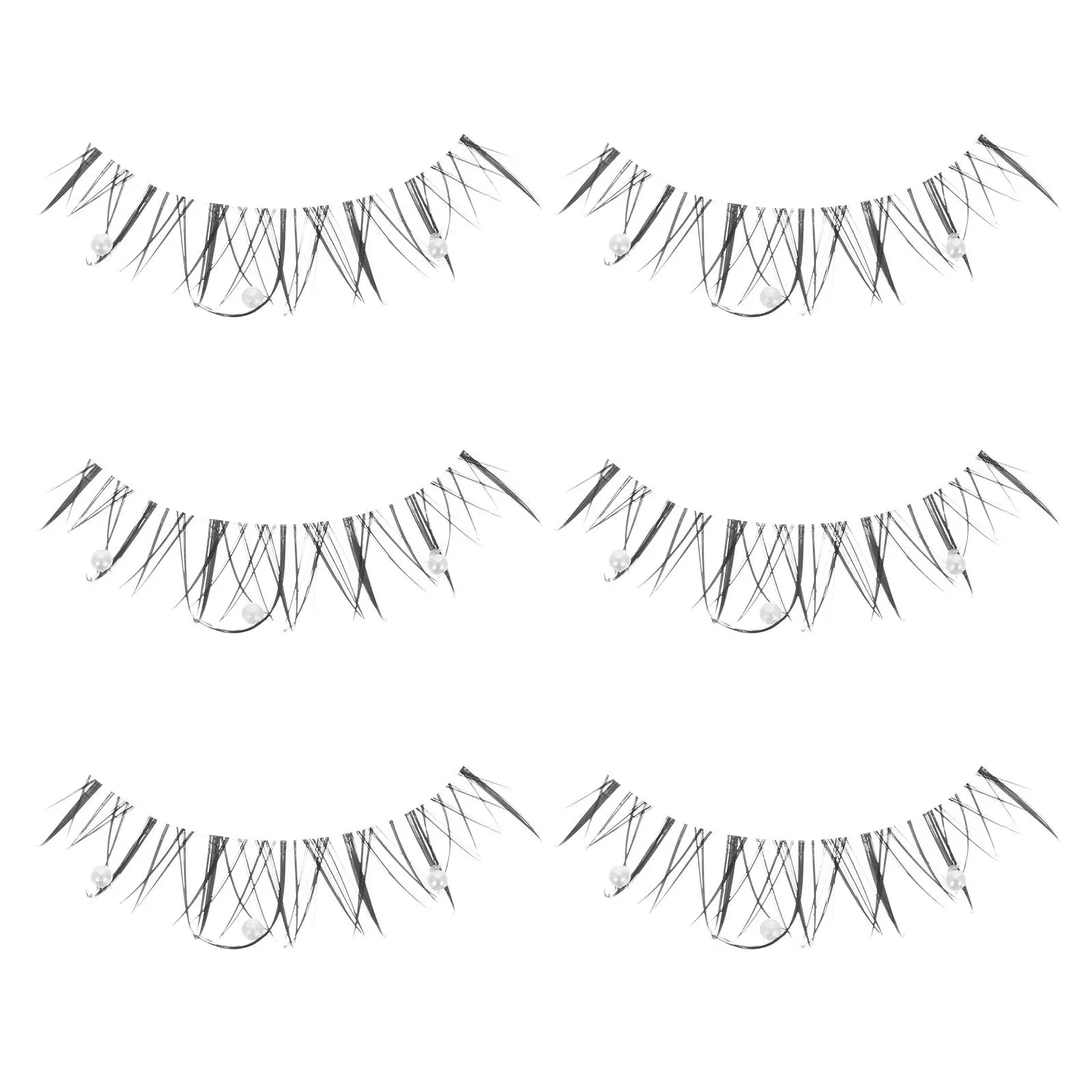 Pearl Faux Eyelashes Manga Style Natural Curly Dramatic False Lashes for Halloween Cosplay Parties Faux Eyelashes