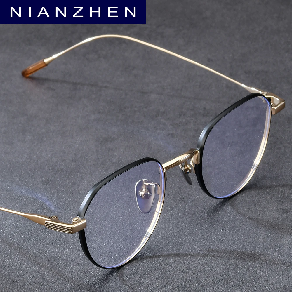 NIANZHEN Titanium Alloy Glasses Frame Men Brand Design Eyeglasses Women Ultralight-Weight Retro Polygon Eyewear Spectacles 80803