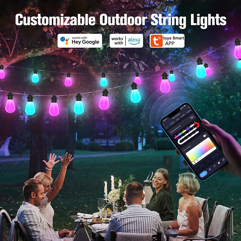 Imagem -05 - Luzes Led Cordas para Garden Party Decor Fairy Lâmpadas Festão Lâmpada Guirlanda Wi-fi Bluetooth Controle App Tuya Inteligente 20 Lâmpadas Natal 12m