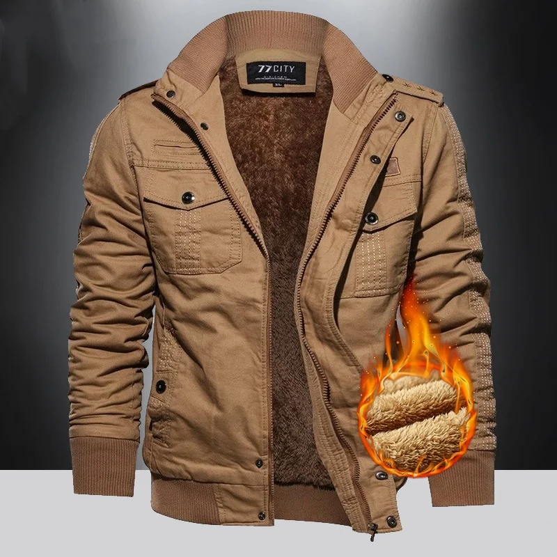 

Men's Autumn/Winter Pure Cotton Casual Workwear Jacket Large-Sized Loose Top with Fleece Thickened Padded Multi-Bag Outdoor