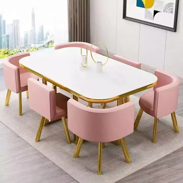Sıcak Satış Modern Uzatılabilir Yemek Odası Takımı 1 Masa ve 6 Sandalye Ev Restoran Bar Ofis Daire Lüks Mobilya