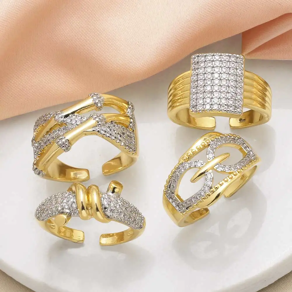 OCESRIO Silver Color Crystal Rectangle Statement Rings for Women Copper Gold Plated Crossover Open Ring Women Jewelry righ68