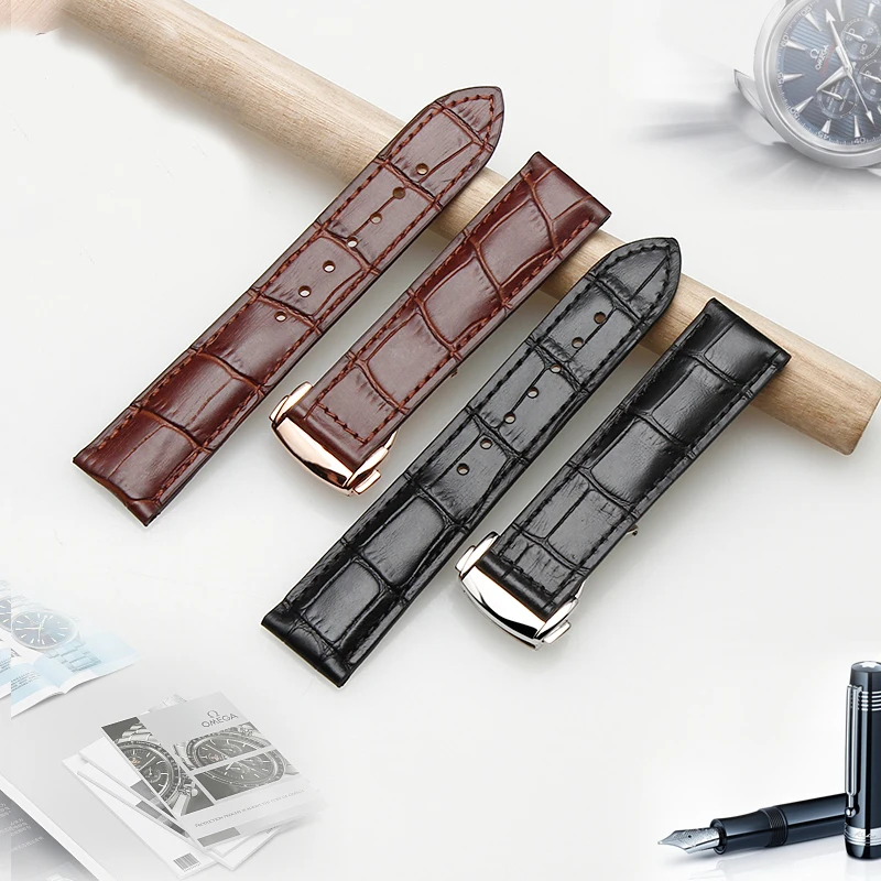 Genuine Leather Watch Strap For Omega Watch Speed Seamaster Band Strap Deployant Clasp Men Watchband 18mm 20mm 21mm 22mm