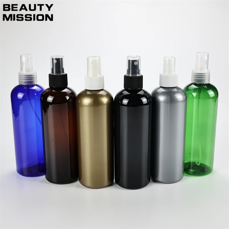 

300ml X 20 Empty Golden Plastic Round Shoulder Bottle With Spray Pump Cosmetics Essence Water Container With Fine Mist Sprayer