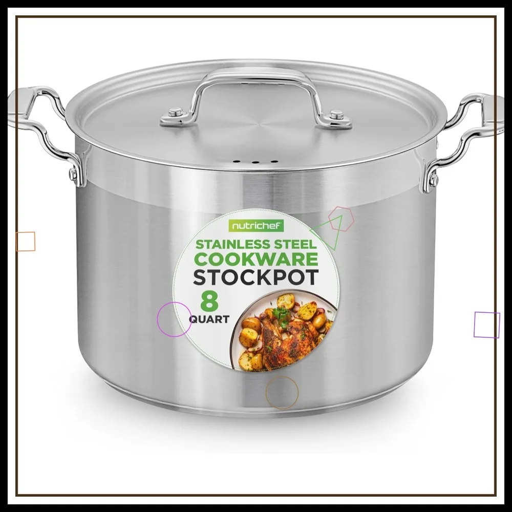 

Кастрюля-сотейник из нержавеющей стали на 8 кварт с крышкой - совместима с индукционными плитами, идеально подходит для супов и рагу