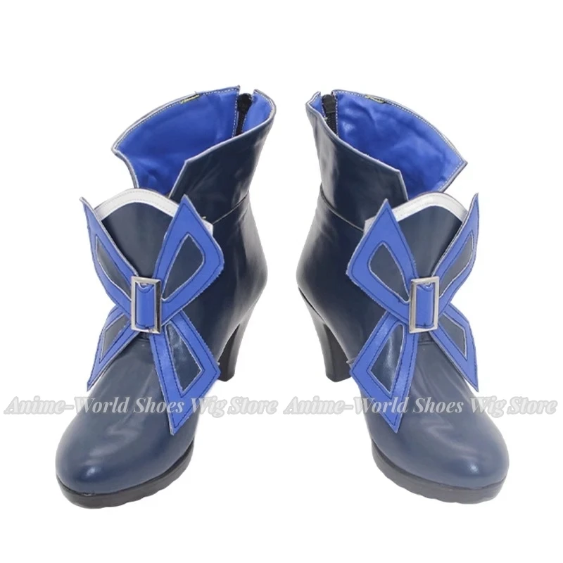 Genshin impacto focalors jogo cosplay sapatos botas azuis botas de festa halloween carnaval uniformes feminino terno adereços feitos sob encomenda