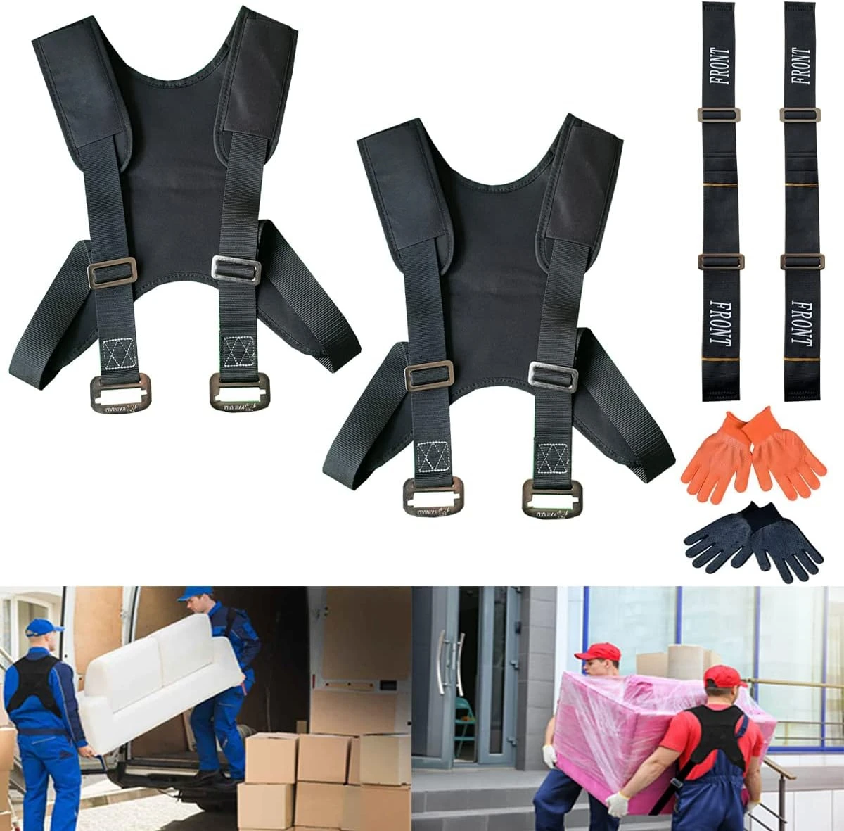 Furniture Moving Straps,Mattress, Piano, Refrigerator, Appliance Carrying Strap Heavy Weights 2 Person Black