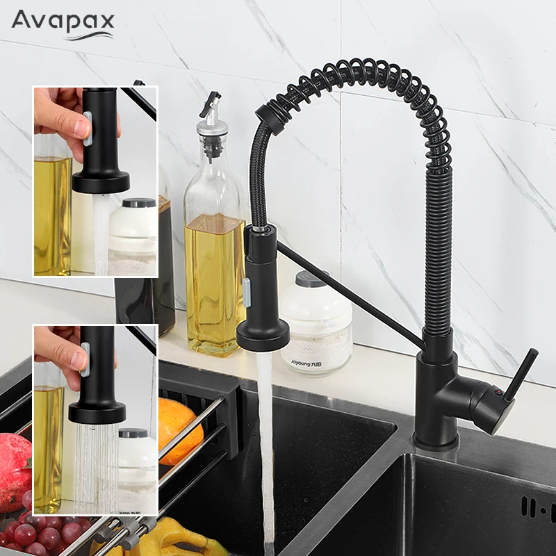 

Avapax Black Kitchen Faucet Brass Kitchen Sink Faucet Stream Sprayer Nozzle Kitchen Sink Hot Cold Water Mixer 360 degrees