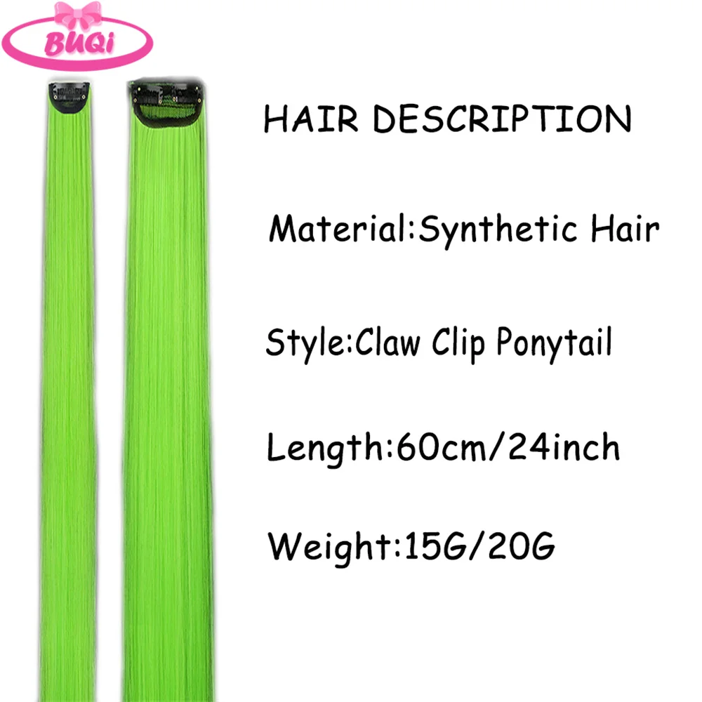 BUQI Fluorescent Green Hair Extension Clip In Hair Tinsel Heat Resistant Hair Synthetic Hair Invisible Hair Extension One- Pce