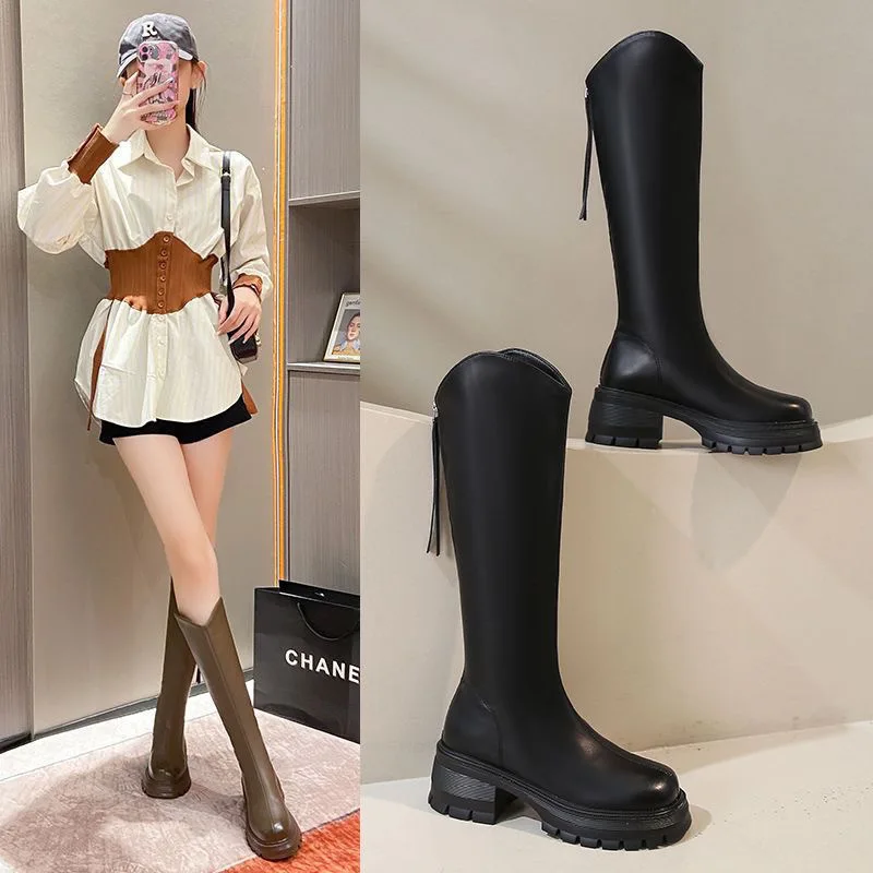 Long Tube Boots For Women 2025 Winter New Height Increasing Knight Boots Thick Heel Retro Long Boots For Women Versatile Women'S image 3
