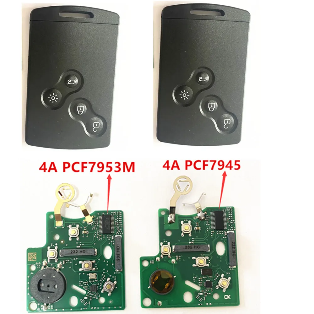 hot sale 4 Buttons Smart Remote Key Smart card 433MHz PCF7945/7953 Chip For Renault Clio IV Captur uncut VA2 blade