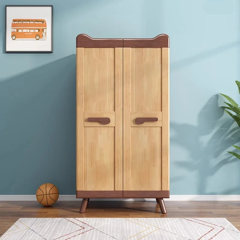 Nordic Solid Wood Children's Wardrobe Simple Modern Small Household Bedroom Cartoon Dresses for Bedroom