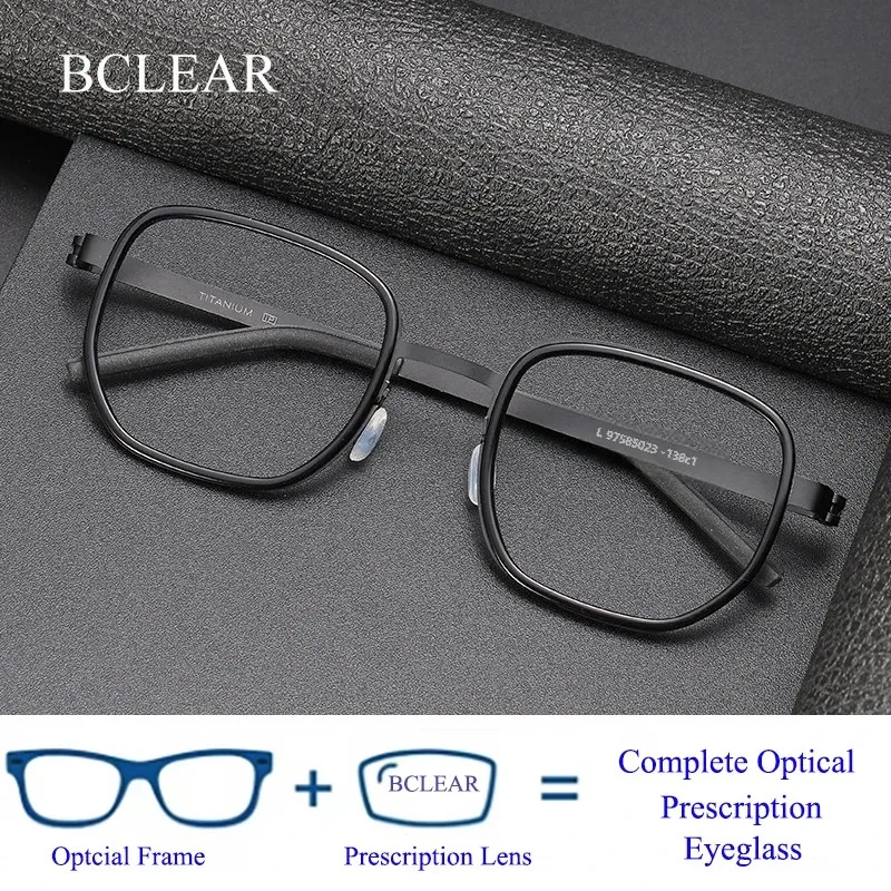 BCLEAR Titanium RX Glasses Frame Men New Brand Design Square Eyeglasses High-end Quality Ultralight Japanese Business Eyewear