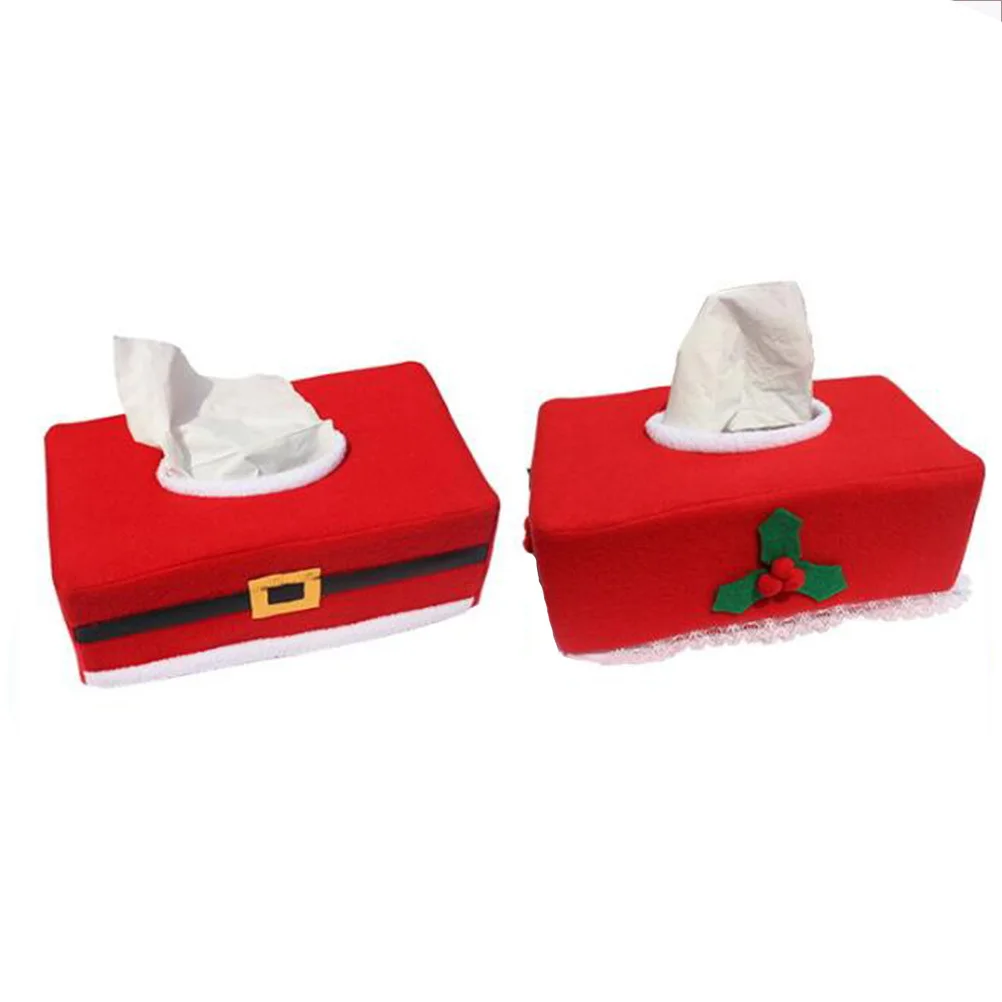 

2pcs Christmas Tissue Box Fabric Desktop Holder For Living Room Office Holiday Party Decoration Home Organizer Storage Case