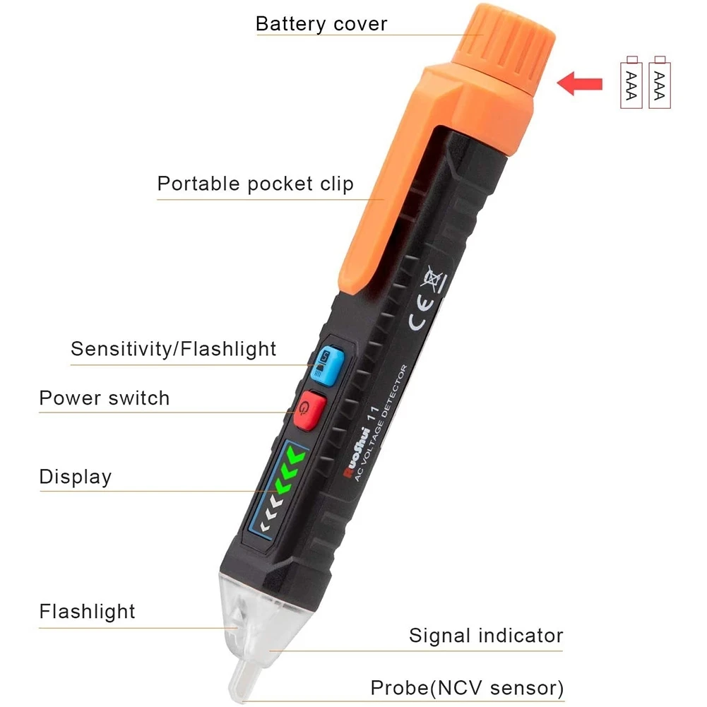 Ruoshui Non-Contact Voltage Tester Pen with Adjustable Sensitivity Dual Range 12V-1000V AC Volt Detector Pen Circuit Tester Tool