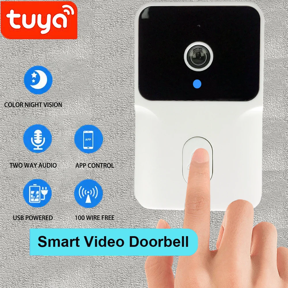 Timbre de puerta inalámbrico con cámara de vídeo, intercomunicador con detección de movimiento, Wifi, IR, alarma de seguridad para el hogar, Tuya