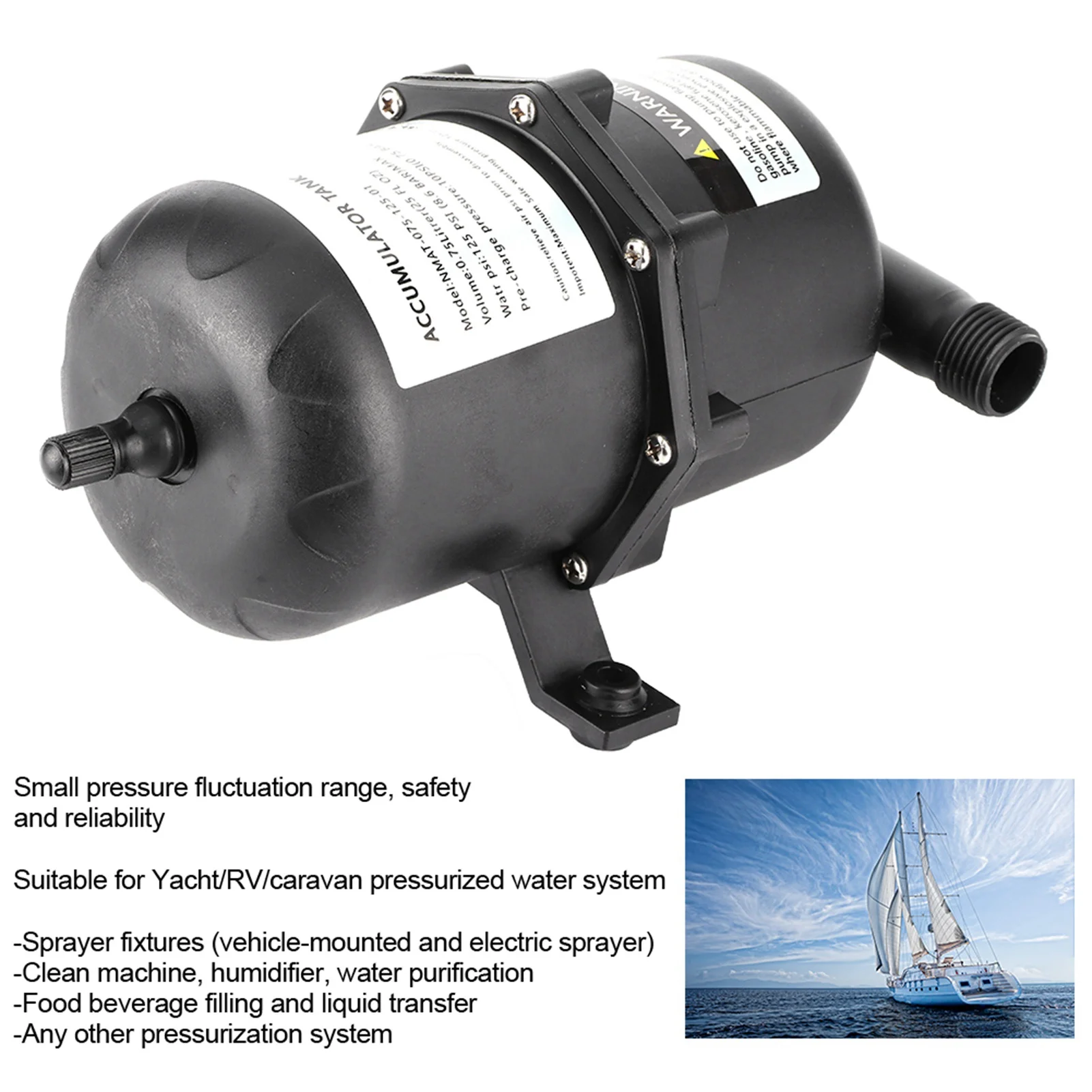 

Yacht RV Caravan Pressurized Water System, Marine RV Boat Water Pump Flow Control, 0.75L Accumulator Pressure Tank, 125PSI Water