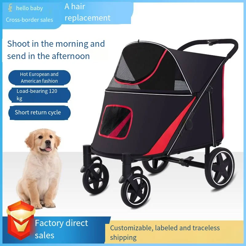 2025 High Quality Pet Cart Foldable Outdoor Medium To Large Dog Pet Cart Large Space Dog Cart Cat Dog Walk Cat Pet Cart New