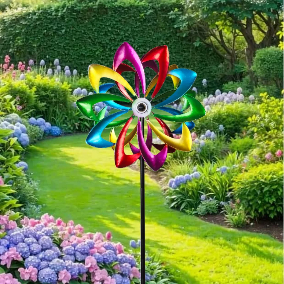 

1-компонентная большая цветочная ветряная мельница с двухслойным вращением, украшение для сада - наружное металлическое вращающееся орнамент, уличная ветряная мельница, уличная ветряная мельница с мельницей, красочная металлическая ветряная мельница, вращ