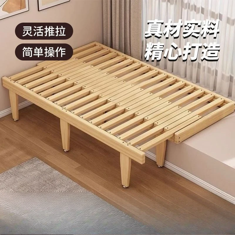 Simple solid wood bay window retractable sofa bed bay window small apartment bedroom integrated dual-purpose splicing bed