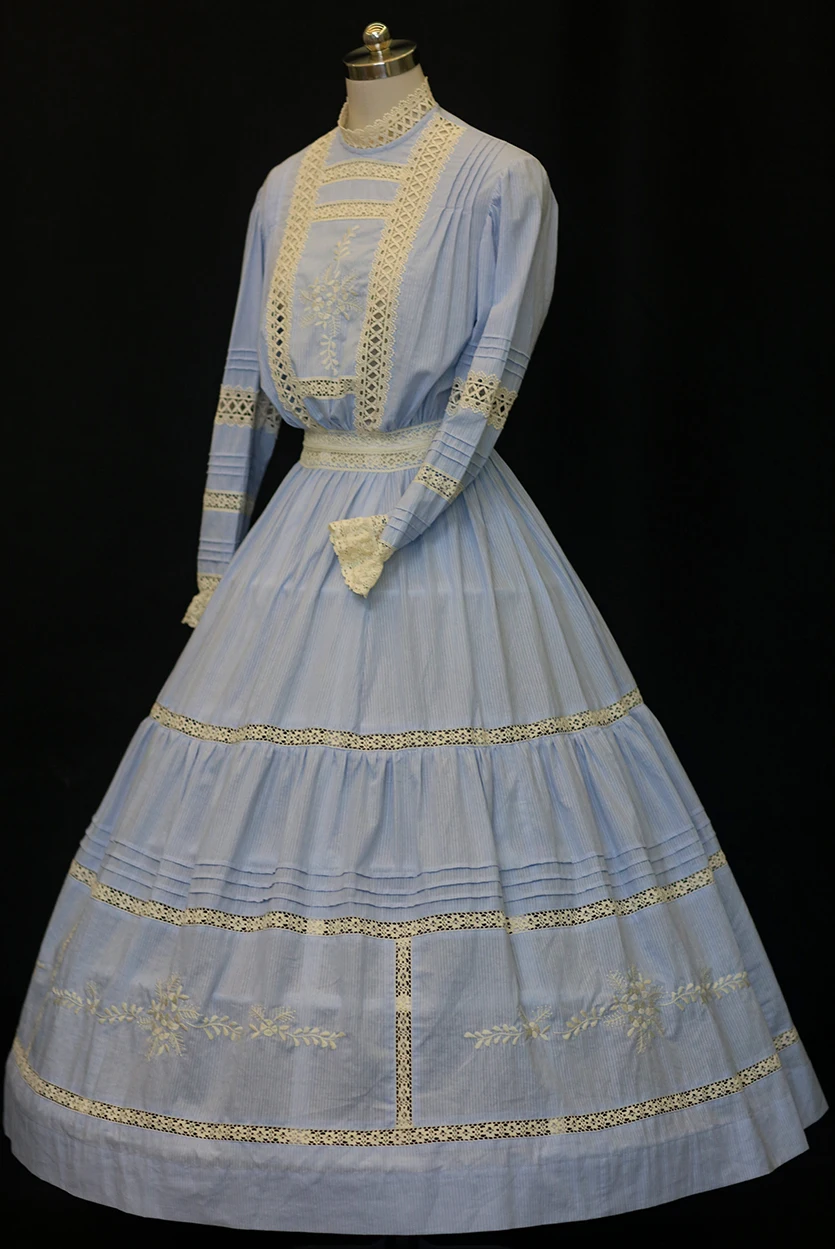 84-100cm busto primavera otoño Maxi vestidos para mujeres Vintage elegante ajustado bordado Sexy ahueca hacia fuera el encaje 100% algodón vestido largo azul