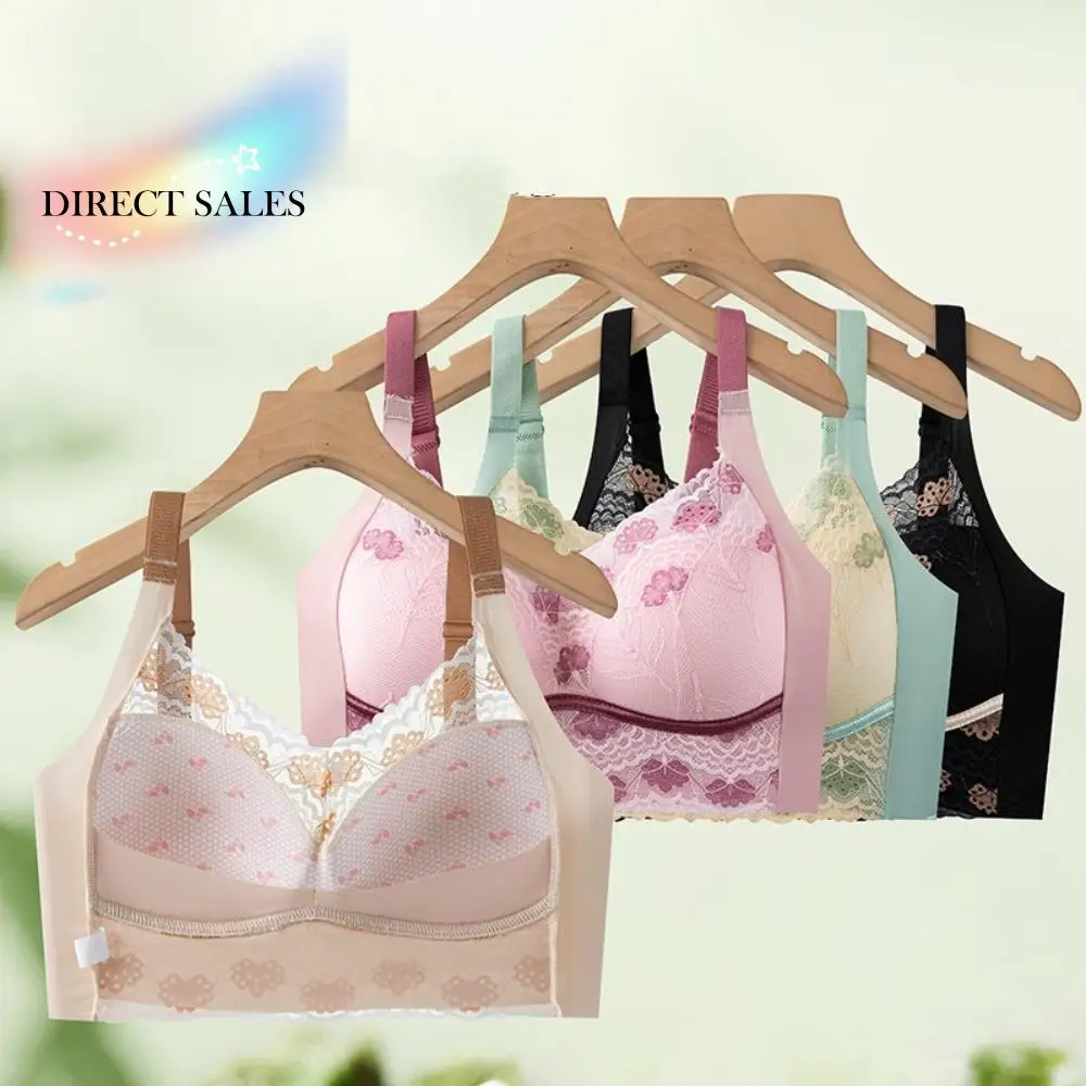 

Gathered Breasts Wireless Deep V Bra Shockproof Anti-sagging Push Up Underwear Close-fitting Lingerie Seamless Lace Bras Gifts