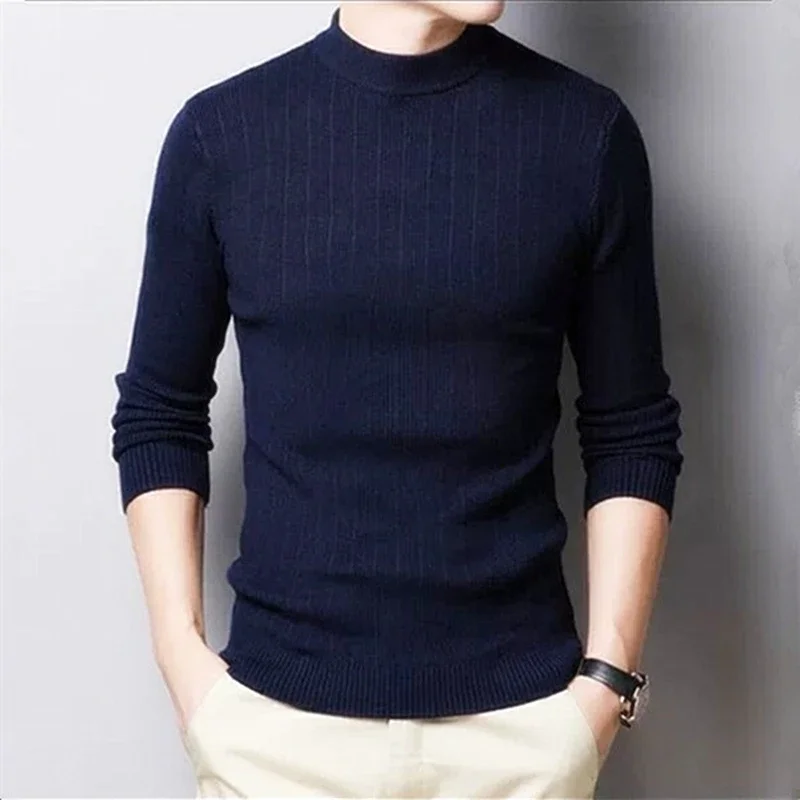 MRMT 2024 nuovissimo maglione da uomo coreano a righe selvaggio uomo mezzo collo alto manica lunga maglioni uomo maglione lavorato a maglia Pullover