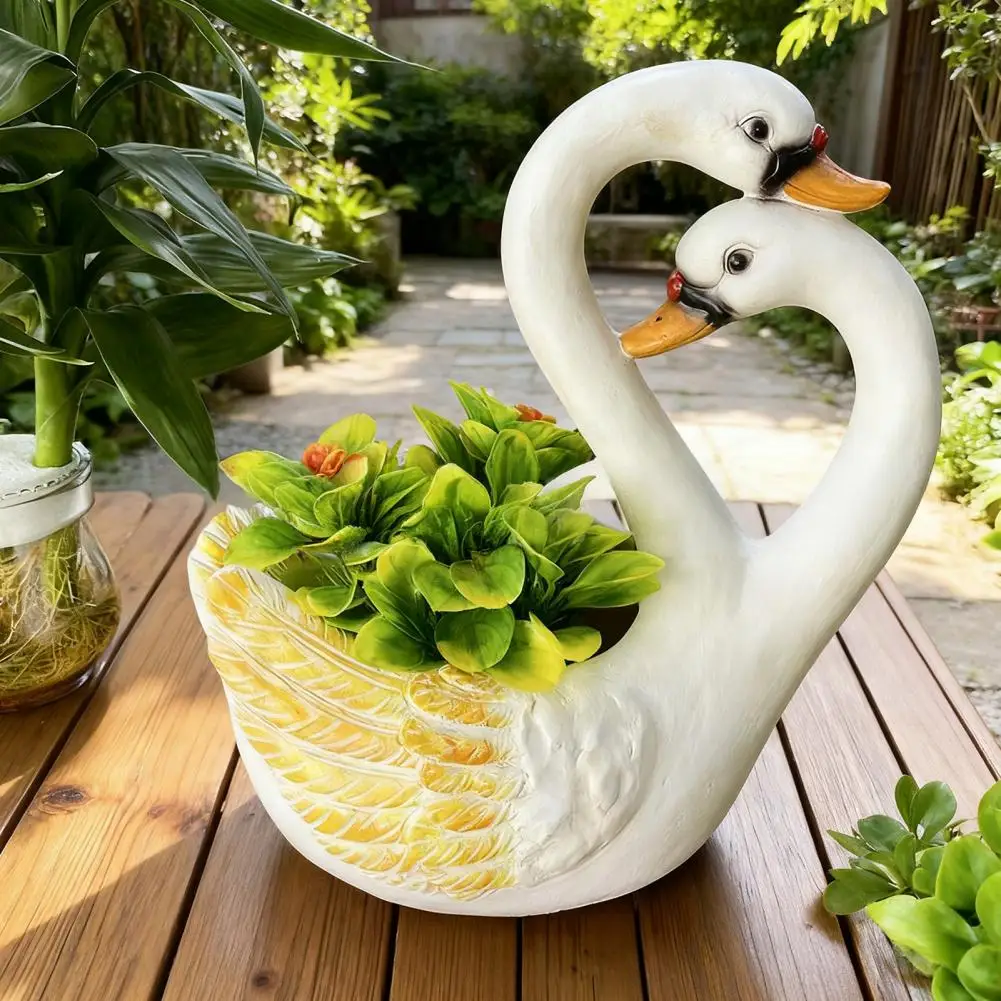 

White Swan-shaped Flower Pot Weatherproof Outdoor Animal Plant Container for Balcony, Patio, Yard, Garden Decor