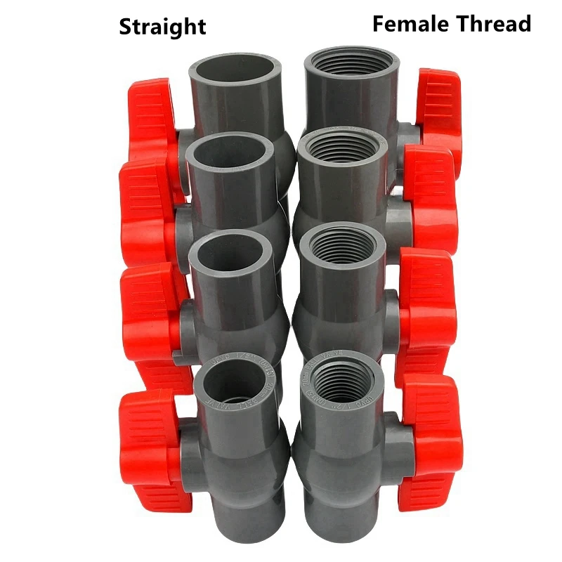 1PC 1/2''-2'' Female Thread PVC Ball Valve Fish Tank Joint Aquarium Connectors Water Supply Fittings Irrigation Accessories