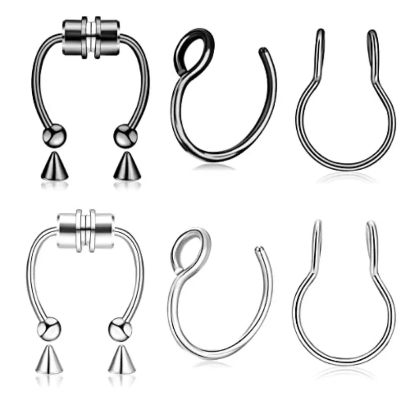 3Pcs Fake Nose Ring Magnetic Septum Ring Fake Nose Ring Hoop Stainless Steel Horseshoe Clip On Nose Ring No-Pierced Septum Ring