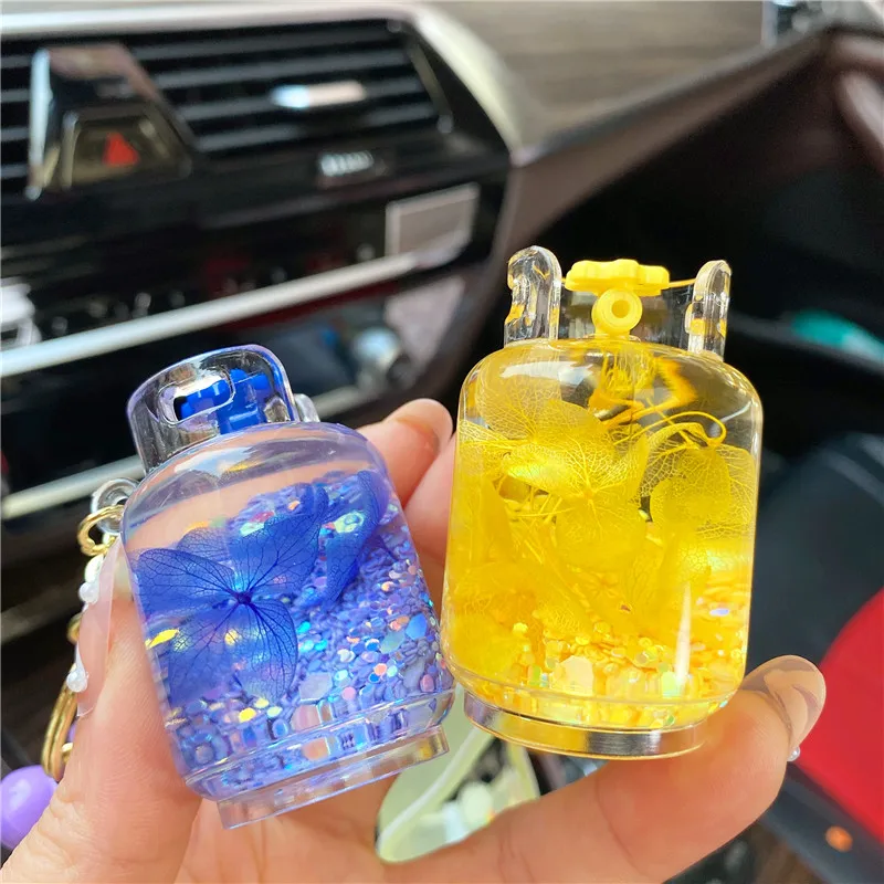 3pcs Cartoon Oil Floating Dried Flower Luminous Gas Jar Bottle Key Chain Female Colorful Beaded Quicksand Sequin Liquid Keychain