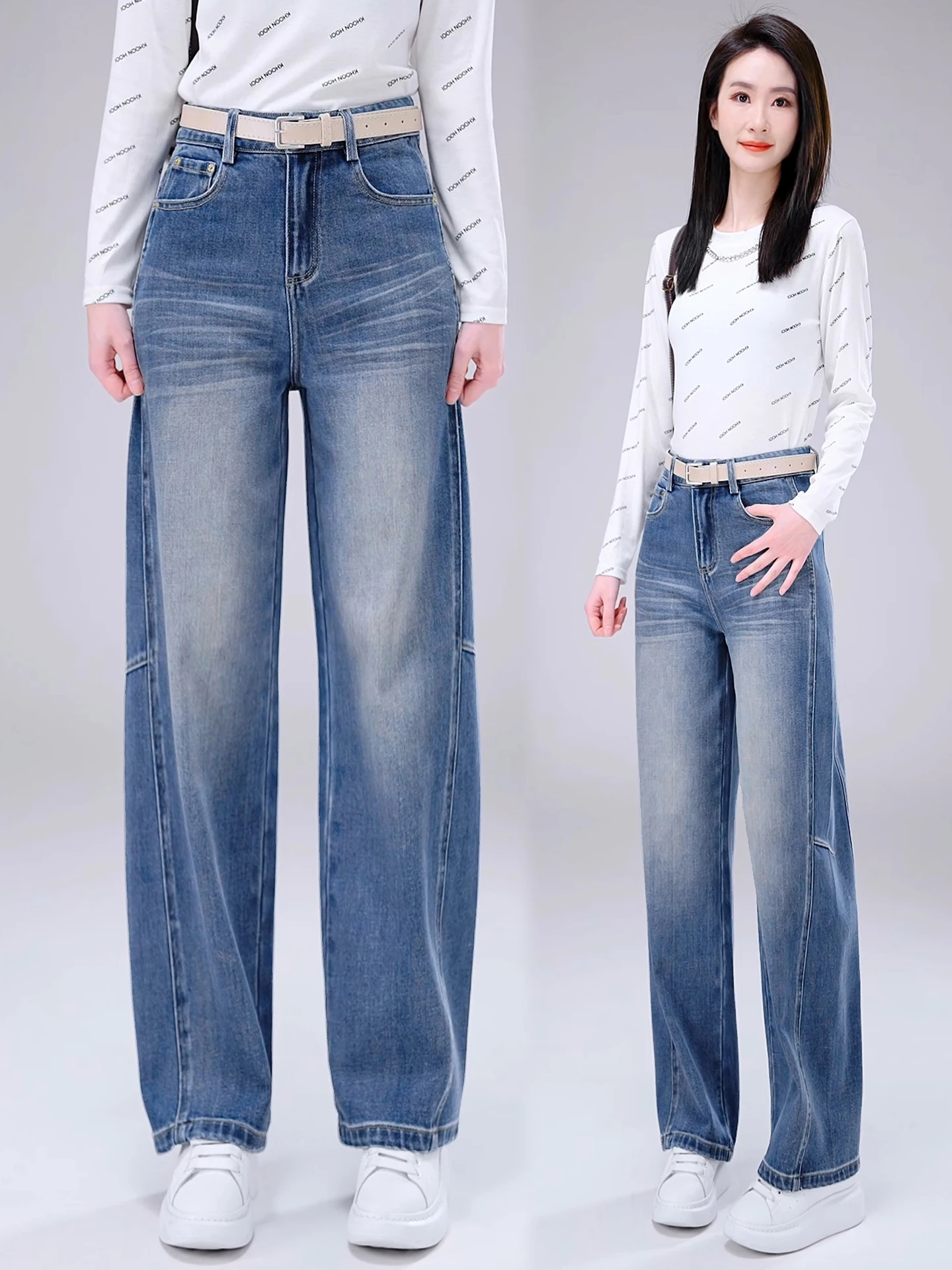 

Женские джинсы с высокой талией, широкими штанинами и прямым кроем, весна-осень 2026, новый стиль, повседневные, удобные, дышащие, из денима