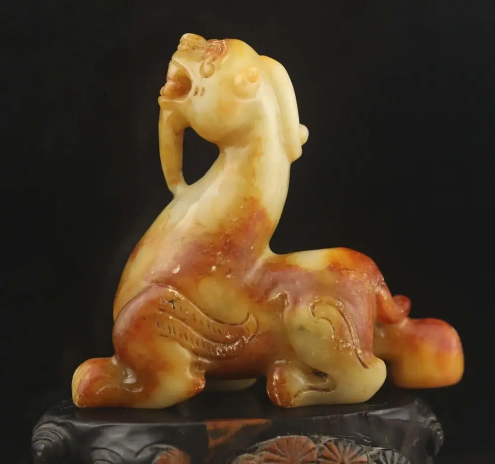 

Old natural hetian jade hand-carved statue of dragon pi xiu