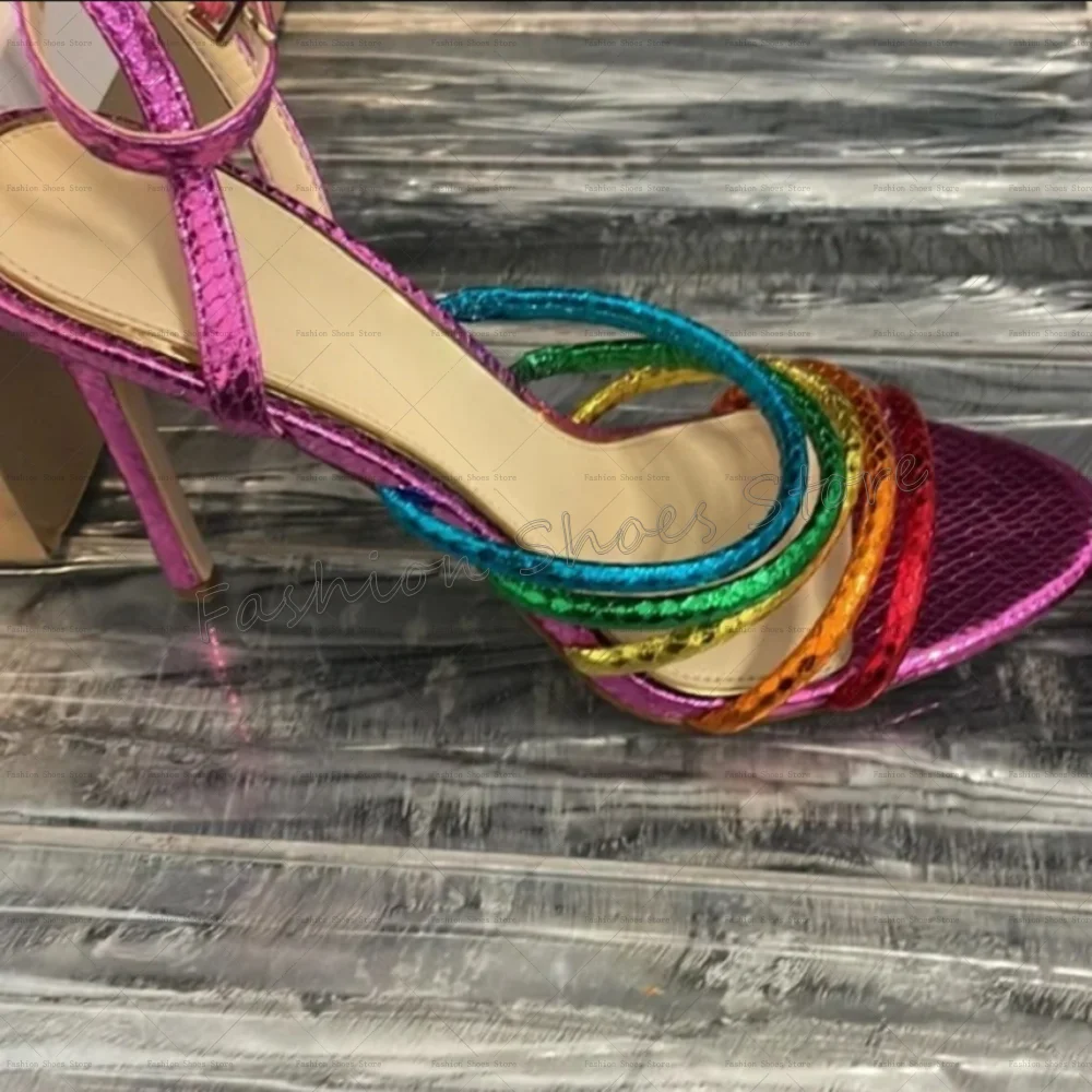 รองเท้าส้นสูงแบบเปิดนิ้วเท้า สีผสม แฟชั่นสำหรับผู้หญิง ส้นเข็ม เหมาะสำหรับงานปาร์ตี้ งานเลี้ยง ออกเดท ปี 2025