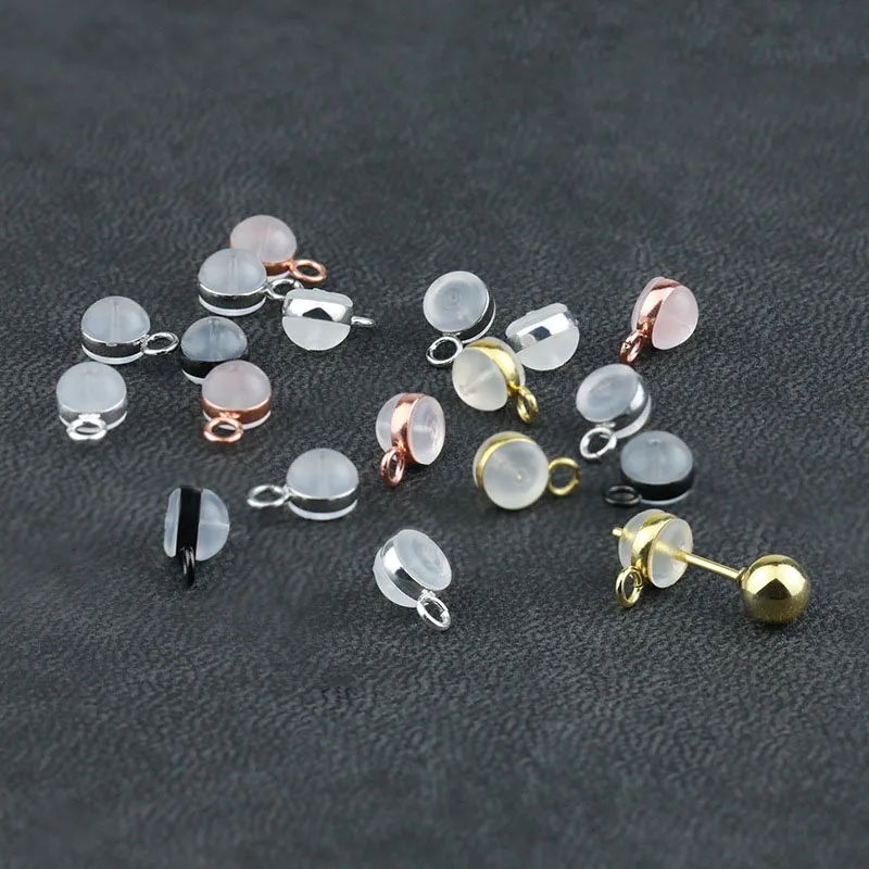 10pcs/lot Ear Back Stoppers with Stainless steel Hanging Ring Hamburger Ear Plugs For Jewelry Making DIY Earring Accessorie