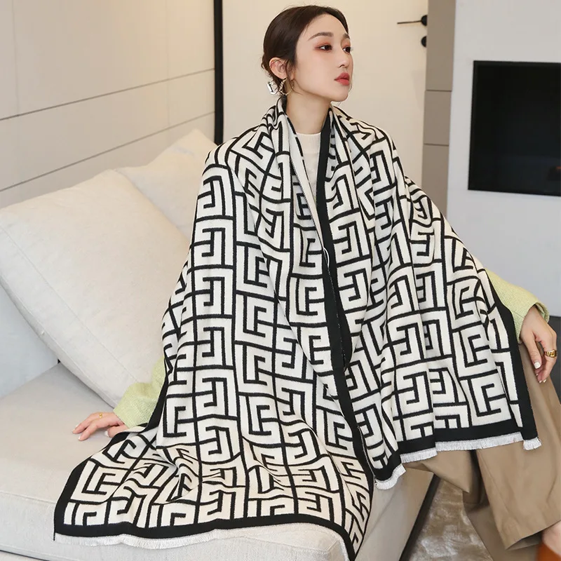 Women\'s Autumn Winter Imitation Cashmere Scarf Warm Pashmina Shawl Wholesale 2024 New Luxury Brand Fashion Thick Warm Blanket