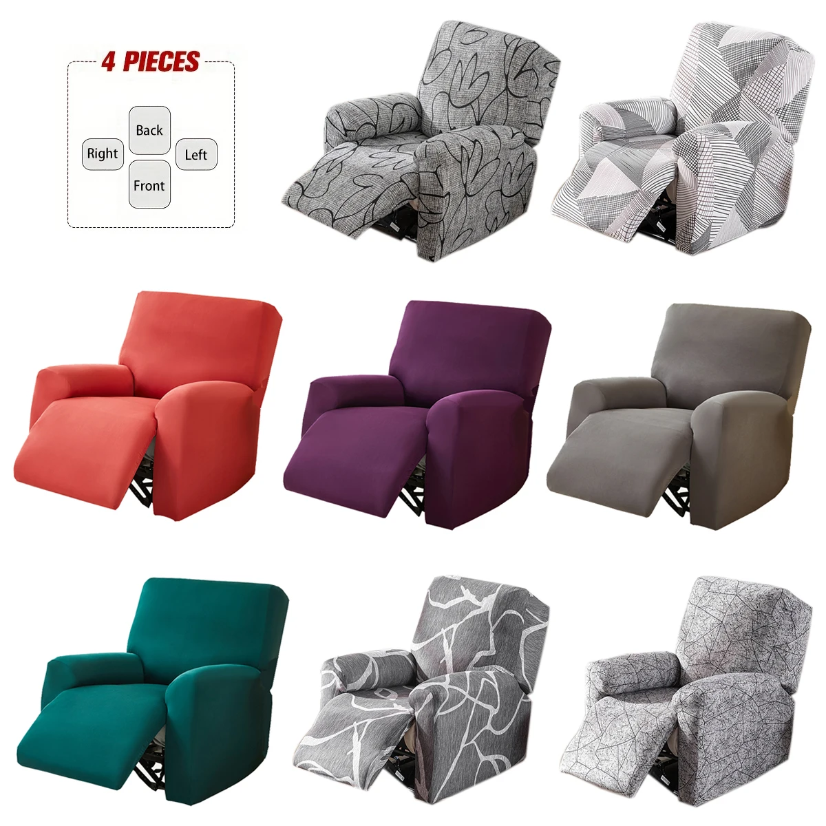 

4pc/set Stretch Spandex Sofa Cover Recliner Cover Recliner Slipcover Furniture Protector Four Seasons Recliner Chair Cover