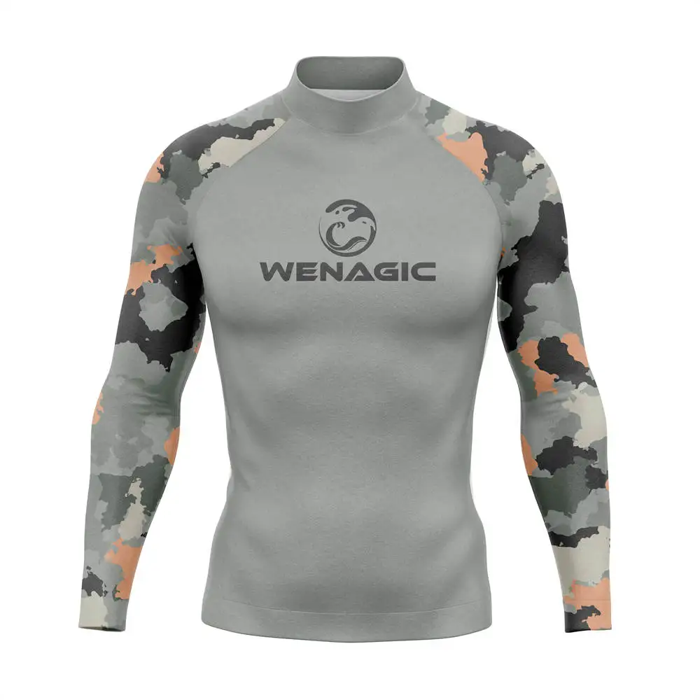 Men Camouflage UV Protection Lycra Rashguard Long Sleeve Swimsuit Swim Rash Guard Quick Dry Surf Driving T Shirt For Swimming