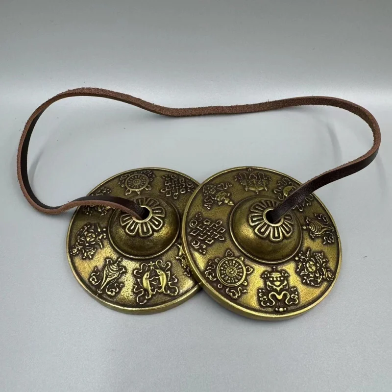 Brass Nibor , double dragon Tibetan eight treasures design, handmade , vintage bell, percussion instrument collection