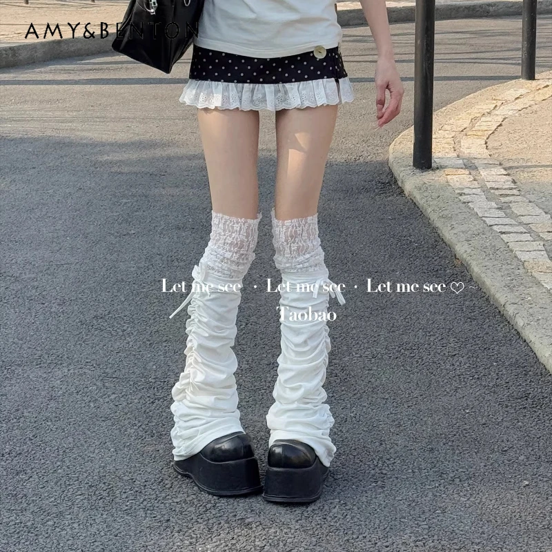 

Original Design White Subculture Pleated Women's Socks 2026 Spring Summer Sweet Cool Cute Hot Girl Versatile Leg Warmers Ladies
