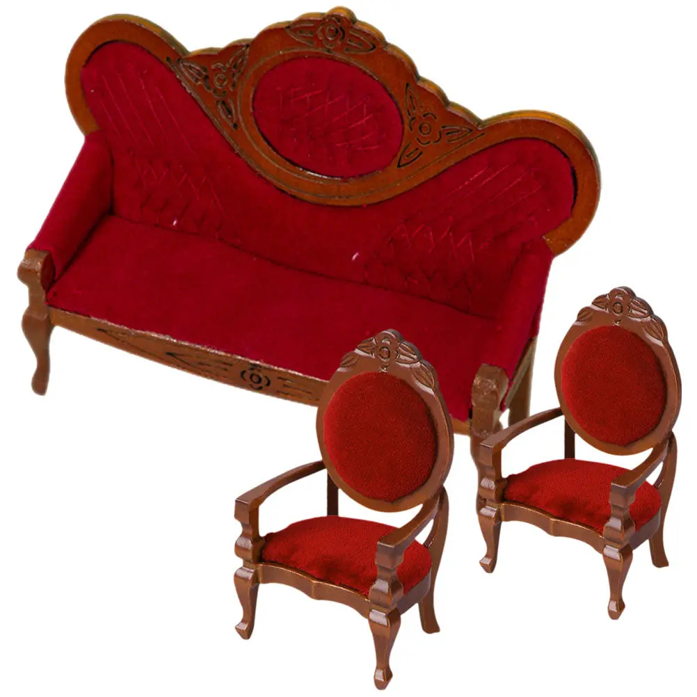 

3Pcs Vintage Style Mini Sofa Set for Dollhouse Realistic Tiny Furniture Decor Mini House Living Room Layout Adorable Tiny Couch
